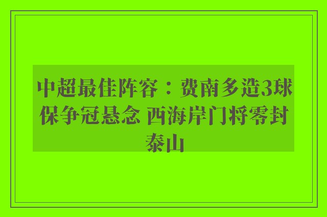 中超最佳阵容：费南多造3球保争冠悬念 西海岸门将零封泰山